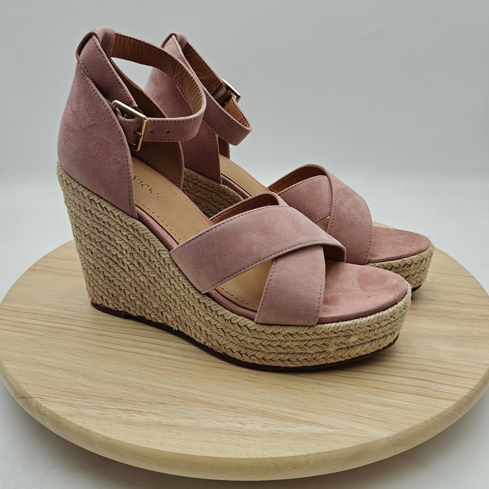 Lisa Vicky Shoes Womens Size 8 Pink Suede‎ Espadrille Wedge Sandals New